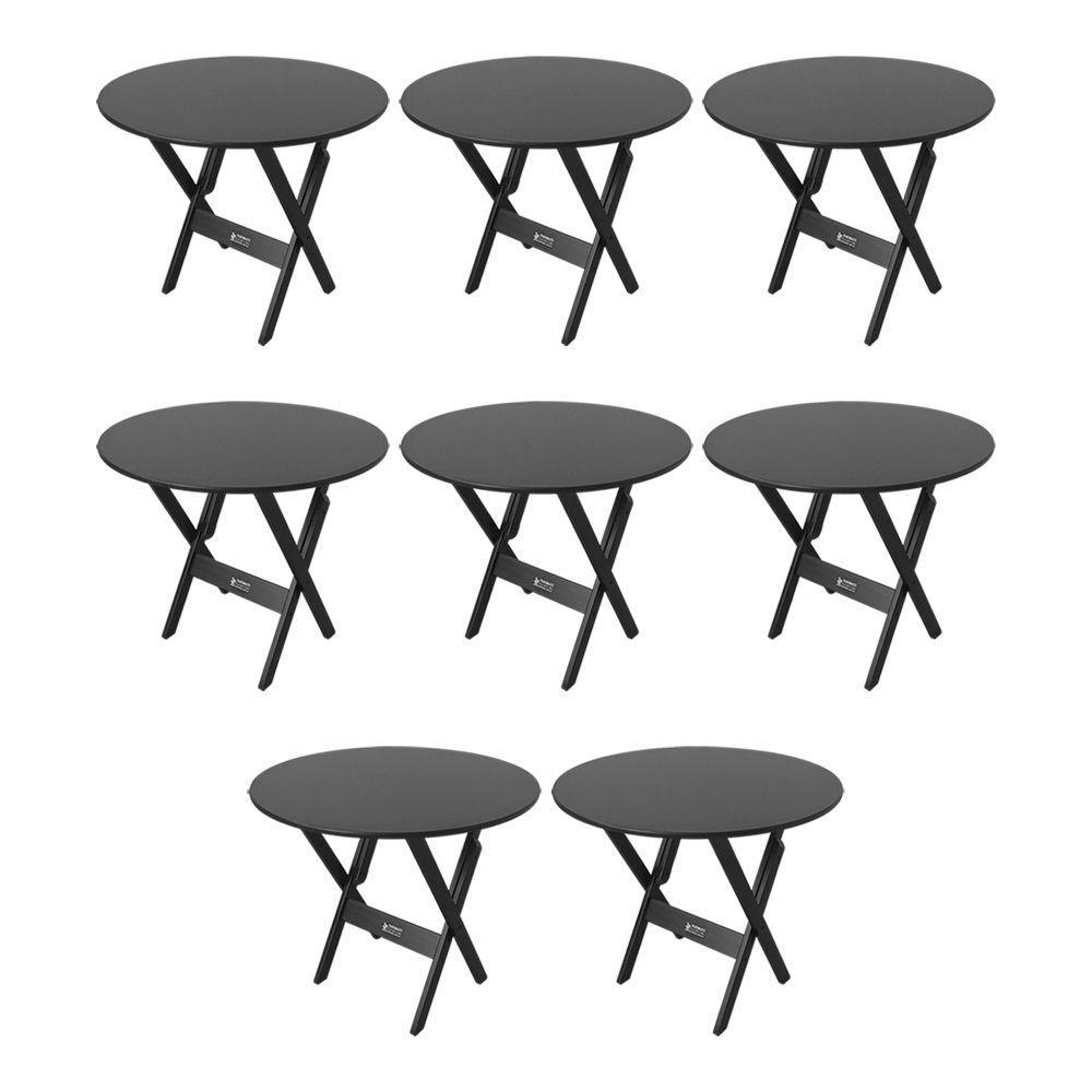 Kit 8 Mesas Dobráveis De Madeira Redonda 90cm Preta - Cor: Preto - 1