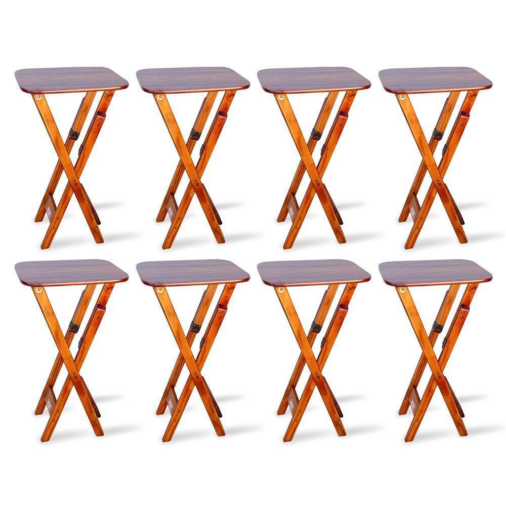Kit 8 Mesas Bistrô Dobrável Madeira Padrão Imbuia - Cor: Marrom - 1
