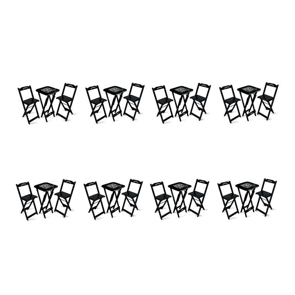 Kit 8 Conjuntos De Mesa Bistrô Dobrável Jack Daniel's Com 2 Banquetas De Madeira Preta - Cor: Preto - 1