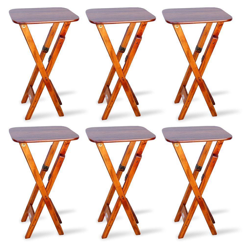 Kit 6 Mesas Bistrô Dobrável Madeira Padrão Imbuia - Cor: Marrom - 1