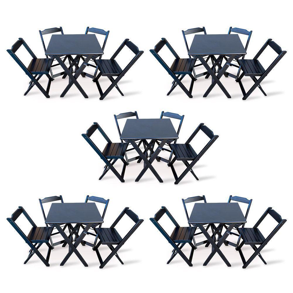 Kit De 5 Conjuntos De Mesa Dobrável 60x60 Com 4 Cadeiras Preto - Cor: Preto - 1