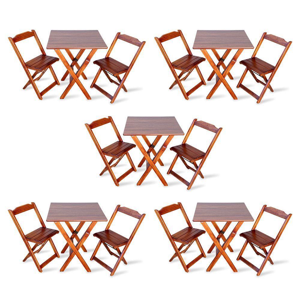 Kit De 5 Conjuntos De Mesa Dobrável 70x70 Com 2 Cadeiras Imbuia - Cor: Marrom - 1