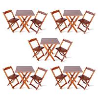 Kit De 5 Conjuntos De Mesa Dobrável 70x70 Com 2 Cadeiras Imbuia - Cor: Marrom - 1