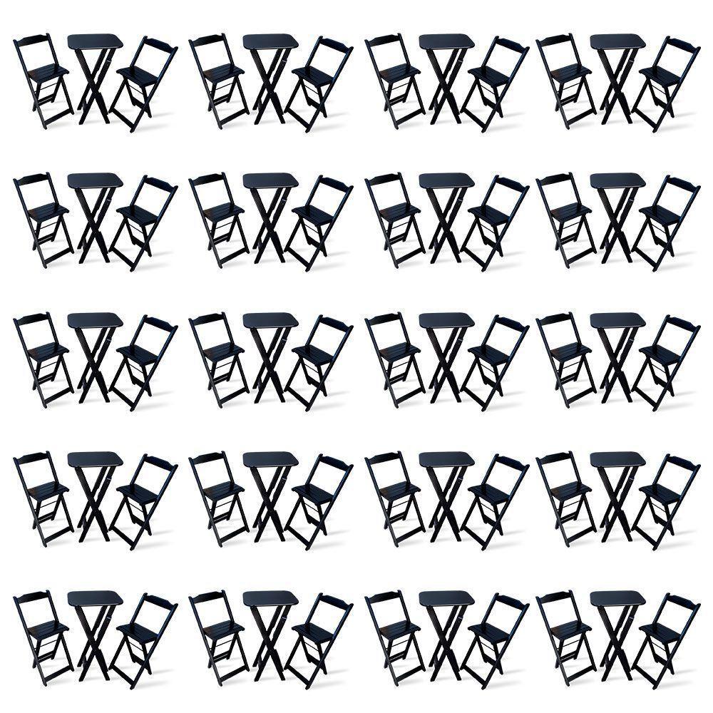 Kit De 20 Conjuntos Dobrável Bistrô Preto De Mesa Com 2 Cadeiras - Cor: Marrom - 1