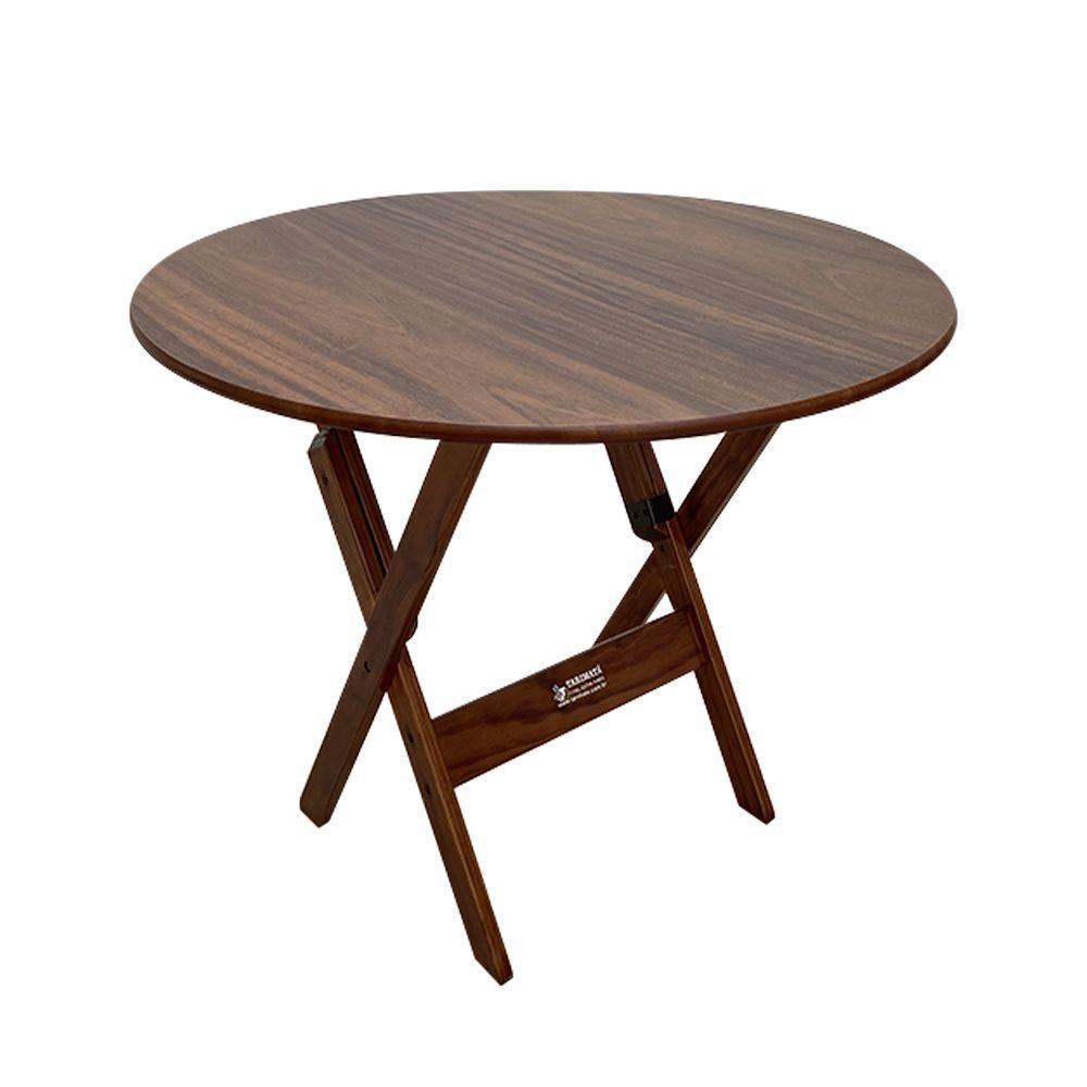 Mesa Dobrável De Madeira Redonda 90cm Com 4 Cadeiras Imbuia - Cor: Marrom - 5