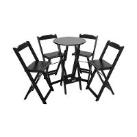 Mesa Bistrô Dobrável De Madeira Redonda Com 4 Banquetas Preta - Cor: Preto - 1