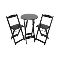 Mesa Bistrô Dobrável De Madeira Redonda Com 2 Banquetas Preta - Cor: Preto - 1