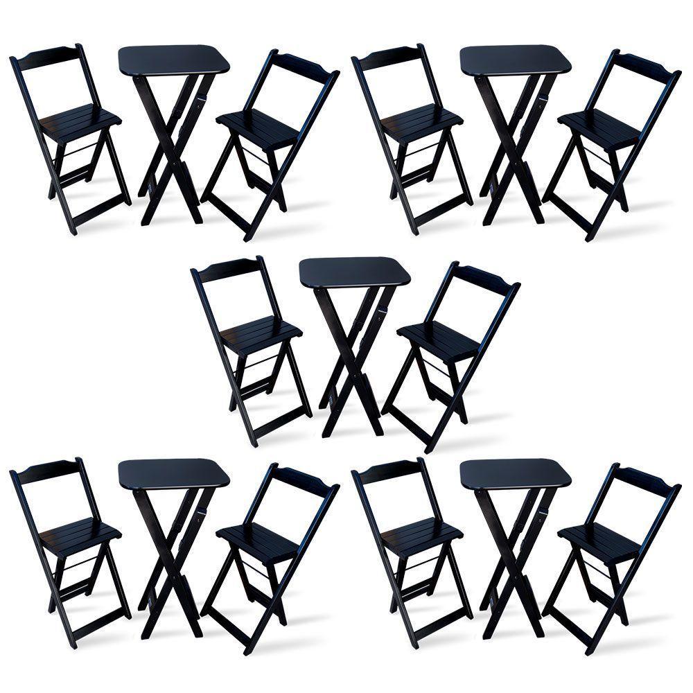 Kit De 5 Conjuntos Dobrável Bistrô Preto De Mesa Com 2 Cadeiras - Cor: Preto - 1