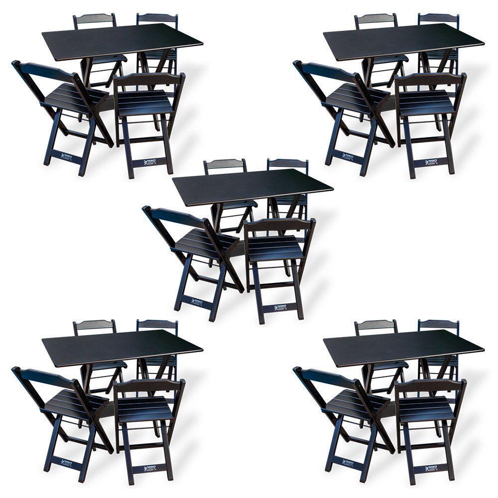 Kit De 5 Conjuntos De Mesa Dobrável 70x110 Com 4 Cadeiras Preto - Cor: Preto - 1