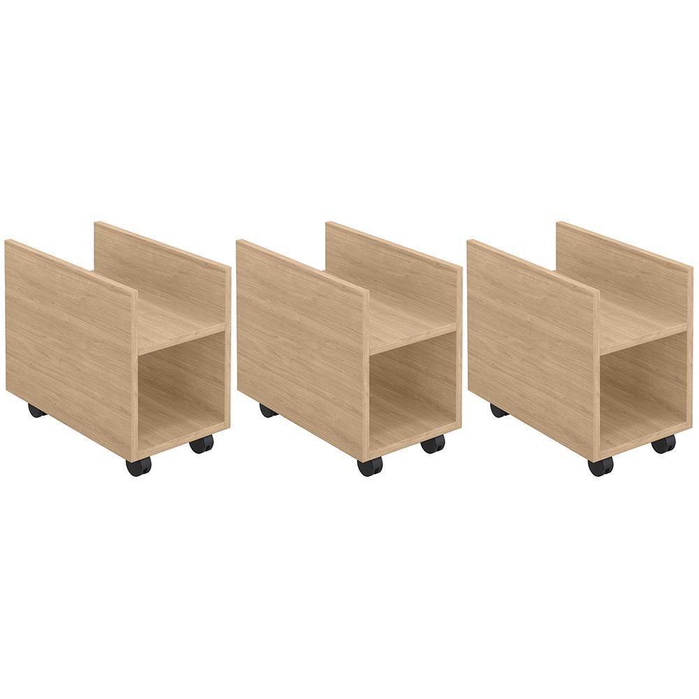 Kit 03 Suportes Para Cpu E Nobreak Com Rodízios Guide L03 Amadeirado - Lyam - 1