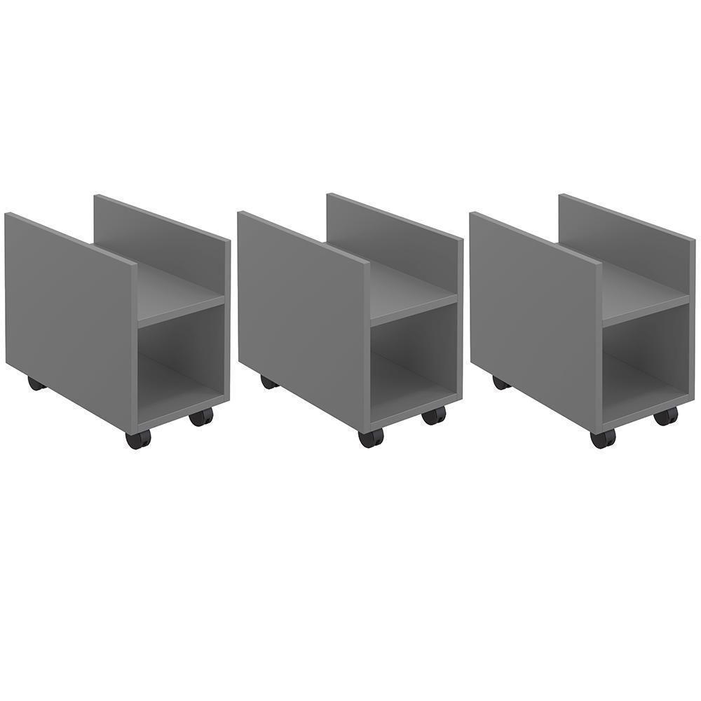 Kit 03 Suportes Para Cpu E Nobreak Com Rodízios Guide L03 Cinza - Lyam - 1