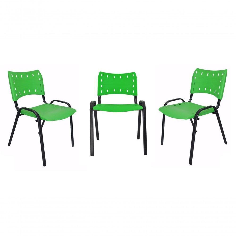 Kit 3 Cadeiras Iso para Escola Escritório Comércio Verde Base Preta - 1