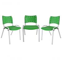 Kit 3 Cadeiras Iso para Escola Escritório Comércio Verde Base Branca - 1