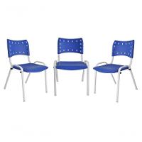 Kit 3 Cadeiras Iso para Escola Escritório Comércio Azul Base Branca - 1