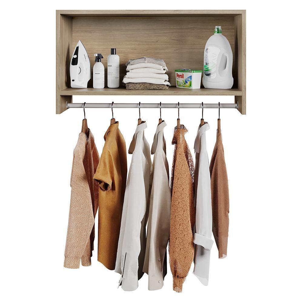 Kit 02 Armários Multiuso Aéreo Cabideiro Grécia L03 Castanho - Lyam - 6