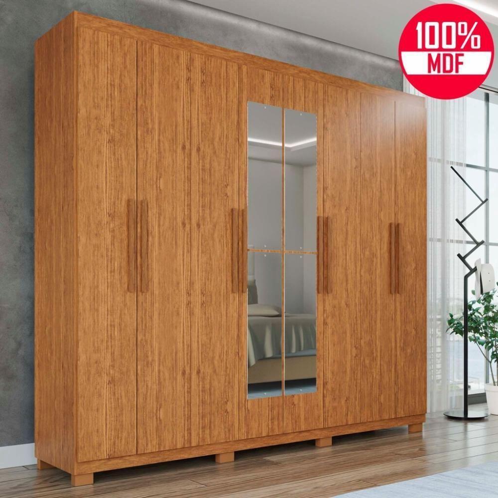 Guarda-roupa Casal 100% Mdf 8 Portas E 4 Gavetas Heros Com Espelho- Tudo De Móveis Cinamomo/off - 1