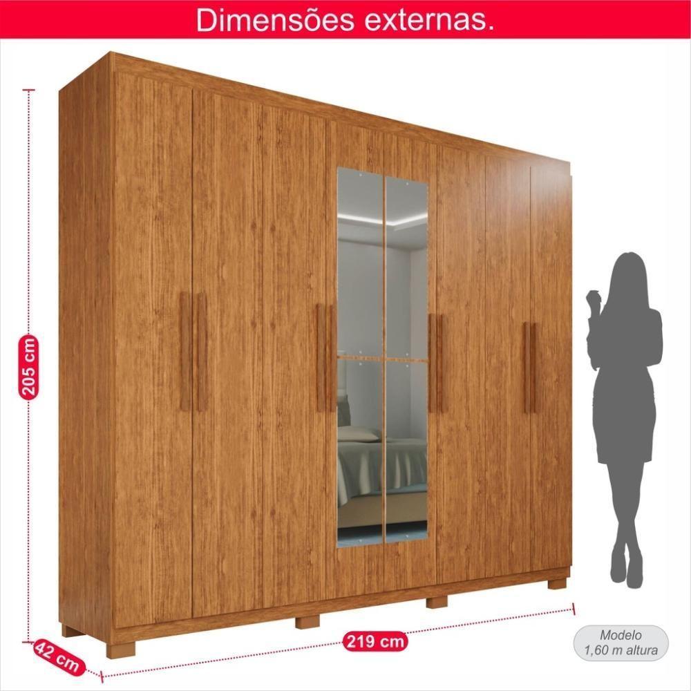 Guarda-roupa Casal 100% Mdf 8 Portas E 4 Gavetas Heros Com Espelho- Tudo De Móveis Cinamomo/off - 8