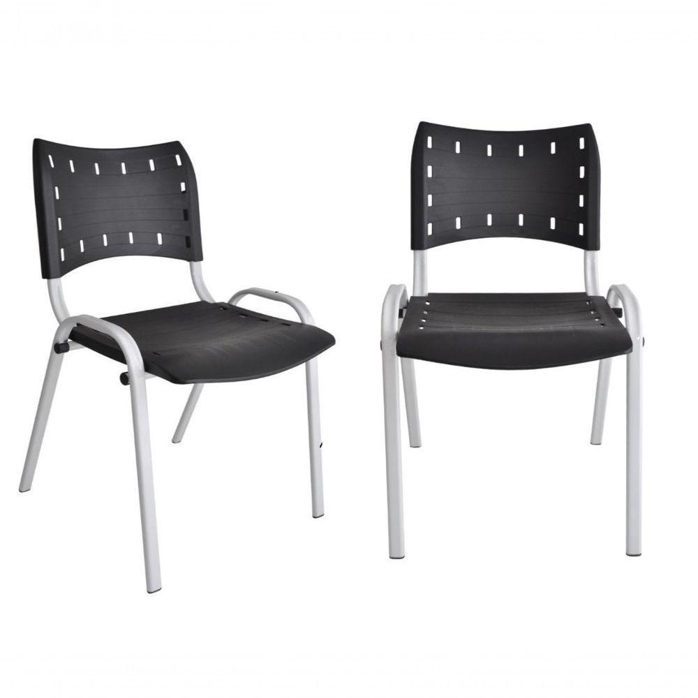 Kit 2 Cadeira Iso para Escola Escritório Comércio Preta Base Branca - 1