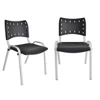 Kit 2 Cadeira Iso para Escola Escritório Comércio Preta Base Branca - 1