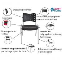 Kit 2 Cadeira Iso para Escola Escritório Comércio Preta Base Branca - 2