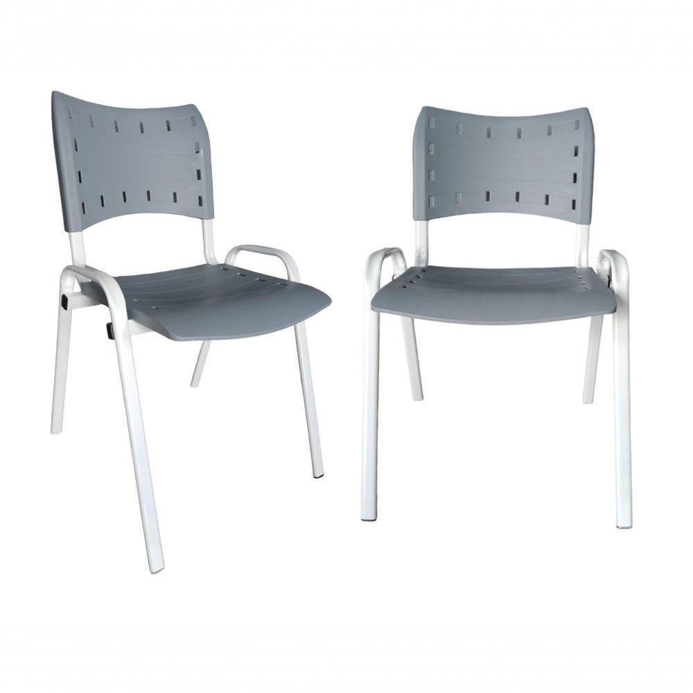 Kit 2 Cadeiras Iso para Escola Escritório Comércio Cinza Base Branca - 1