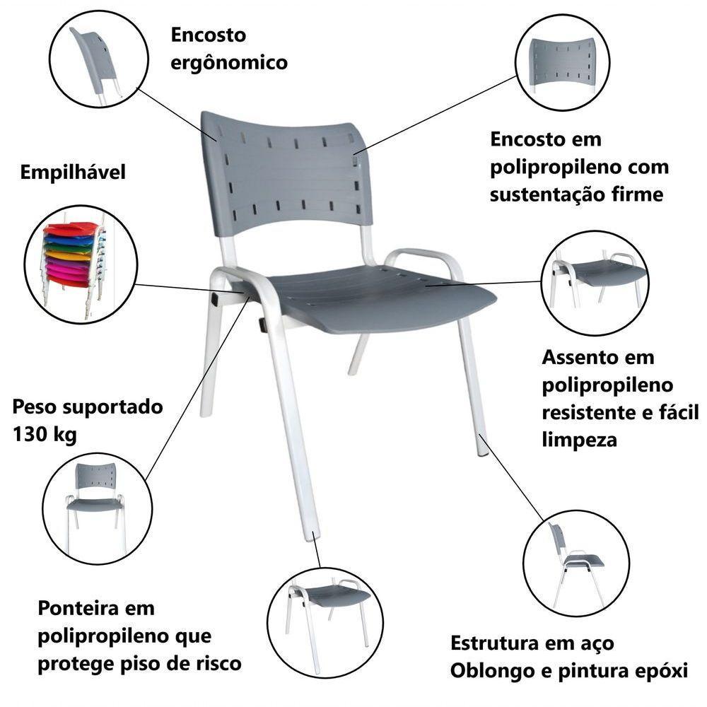 Kit 2 Cadeiras Iso para Escola Escritório Comércio Cinza Base Branca - 4