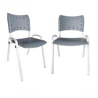 Kit 2 Cadeiras Iso para Escola Escritório Comércio Cinza Base Branca - 1