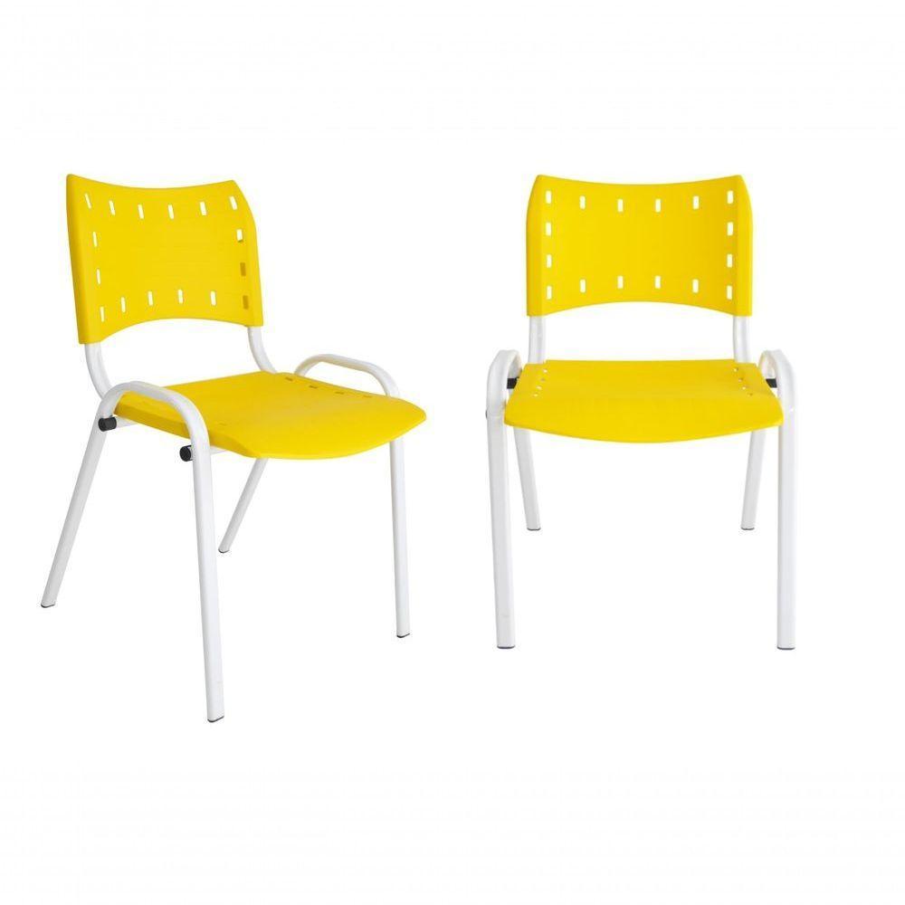 Kit 2 Cadeiras Iso para Escola Escritório Comércio Amarela Base Branca - 1