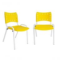Kit 2 Cadeiras Iso para Escola Escritório Comércio Amarela Base Branca - 1