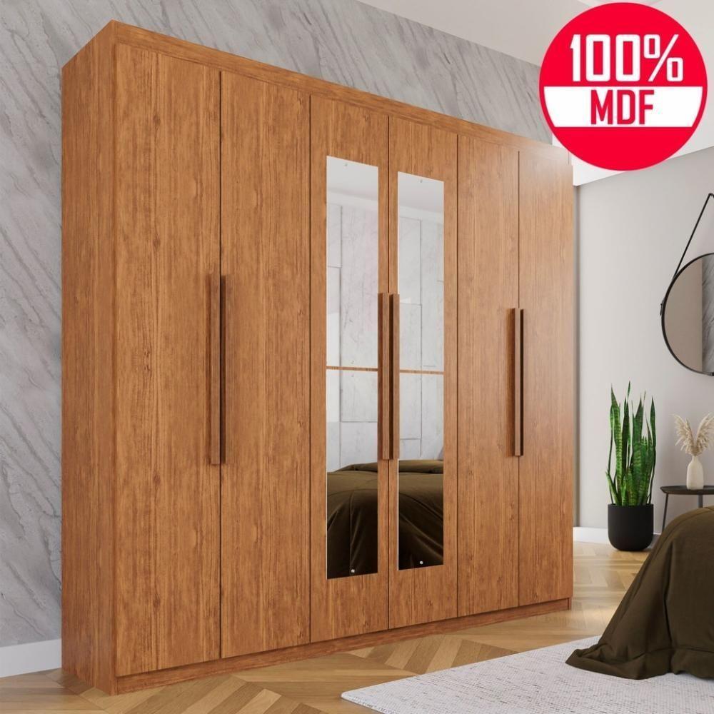 Guarda-roupa Casal 100% Mdf 6 Portas E 4 Gavetas Istambul Com Espelho- Tudo De Móveis Cinamomo/off - 1