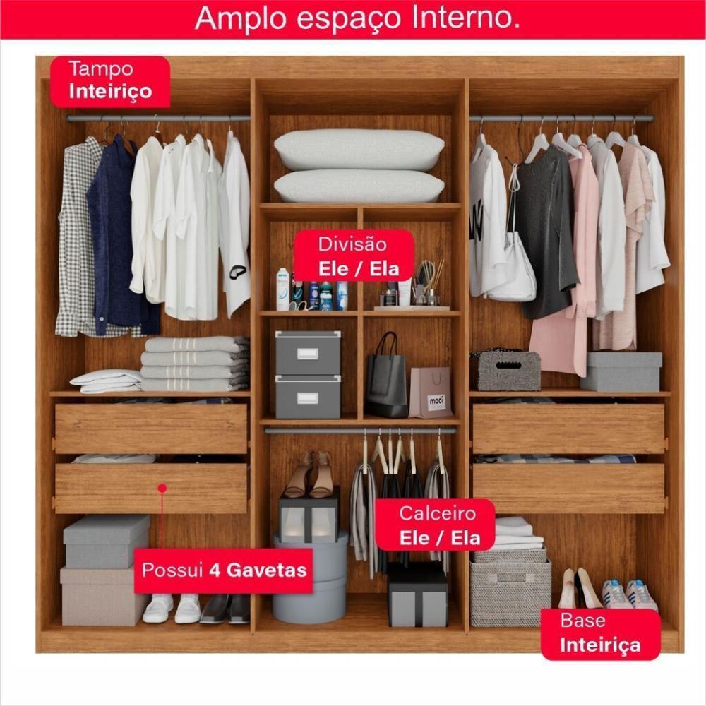 Guarda-roupa Casal 100% Mdf 6 Portas E 4 Gavetas Istambul Com Espelho- Tudo De Móveis Cinamomo/off - 2