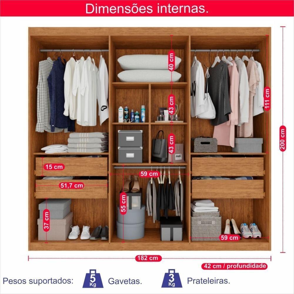 Guarda-roupa Casal 100% Mdf 6 Portas E 4 Gavetas Istambul Com Espelho- Tudo De Móveis Cinamomo/off - 5