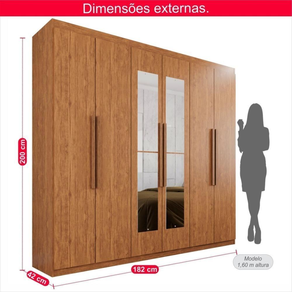 Guarda-roupa Casal 100% Mdf 6 Portas E 4 Gavetas Istambul Com Espelho- Tudo De Móveis Cinamomo/off - 7