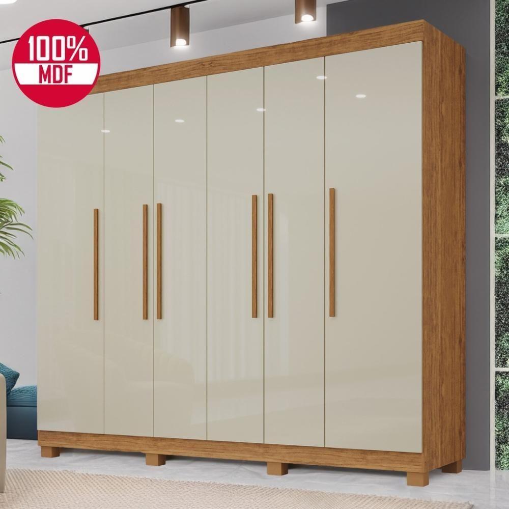 Guarda-roupa De Casal 100% Mdf 6 Portas 4 Gavetas Inglaterra - Tudo De Móveis Cinamomo/off - 1