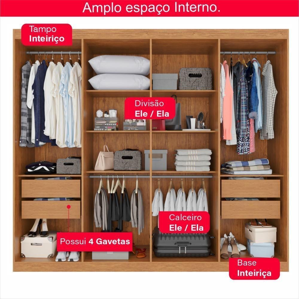 Guarda-roupa Casal 100% Mdf 8 Portas E 4 Gavetas Herrera Com Espelho - Tudo De Móveis Cinamomo - 5