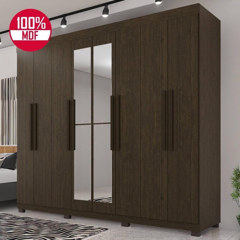 Guarda-roupa De Casal 100% Mdf 8 Portas 4 Gavetas Itália Com Espelho - Tudo De Móveis Cinamomo/off - 1
