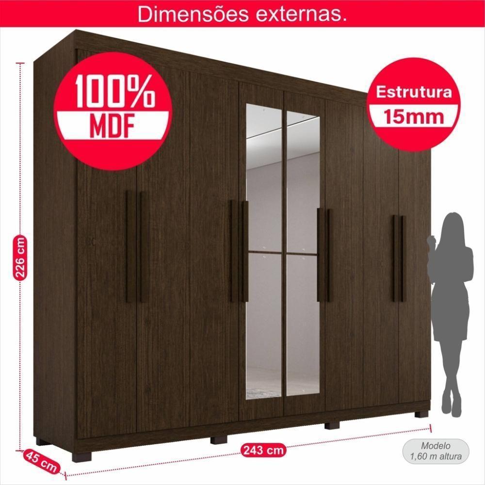 Guarda-roupa De Casal 100% Mdf 8 Portas 4 Gavetas Itália Com Espelho - Tudo De Móveis Cinamomo/off - 8