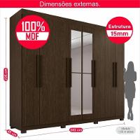 Guarda-roupa De Casal 100% Mdf 8 Portas 4 Gavetas Itália Com Espelho - Tudo De Móveis Cinamomo/off - 8
