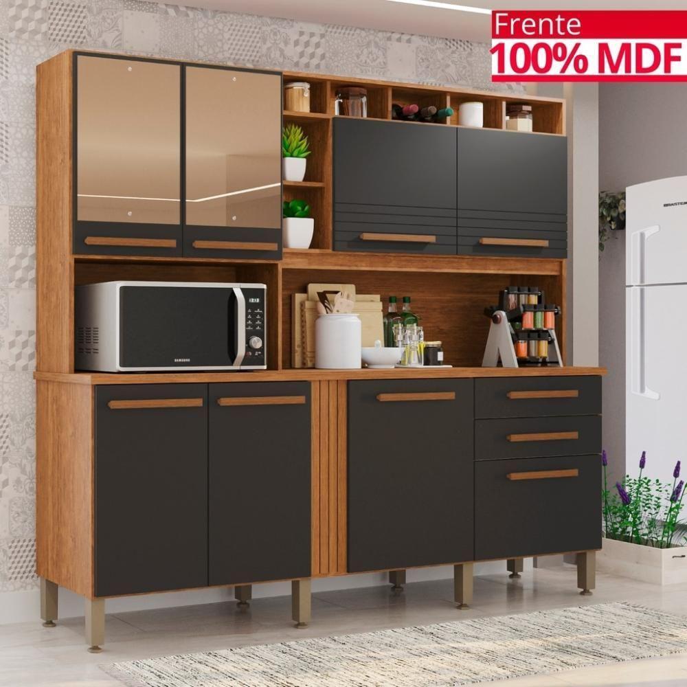 Cozinha 8 Portas 2 Gavetas Aurora Com Espelho - Tudo De Móveis Cinamomo/off - 1