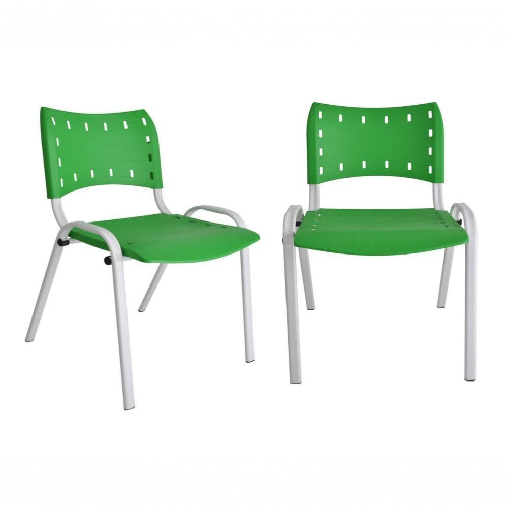 Kit 2 Cadeiras Iso para Escola Escritório Comércio Verde Base Branca - 1