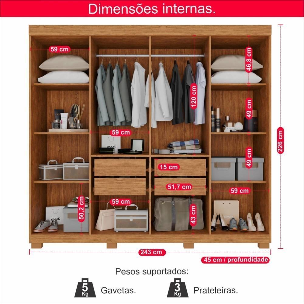 Guarda-roupa De Casal 100% Mdf 8 Portas 4 Gavetas Itália - Tudo De Móveis Cinamomo/off - 2
