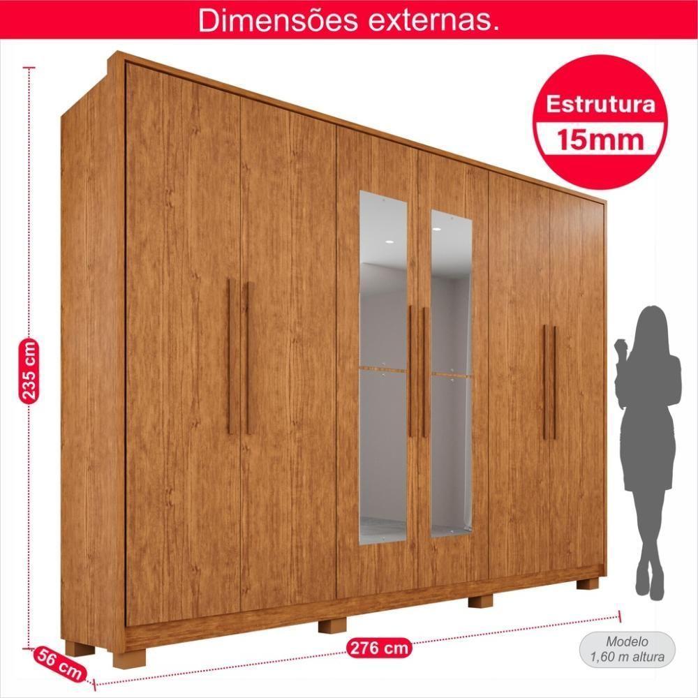 Guarda-roupa Casal 100% Mdf 6 Portas E 6 Gavetas Premium Com Espelho - Tudo De Móveis Marrom - 6