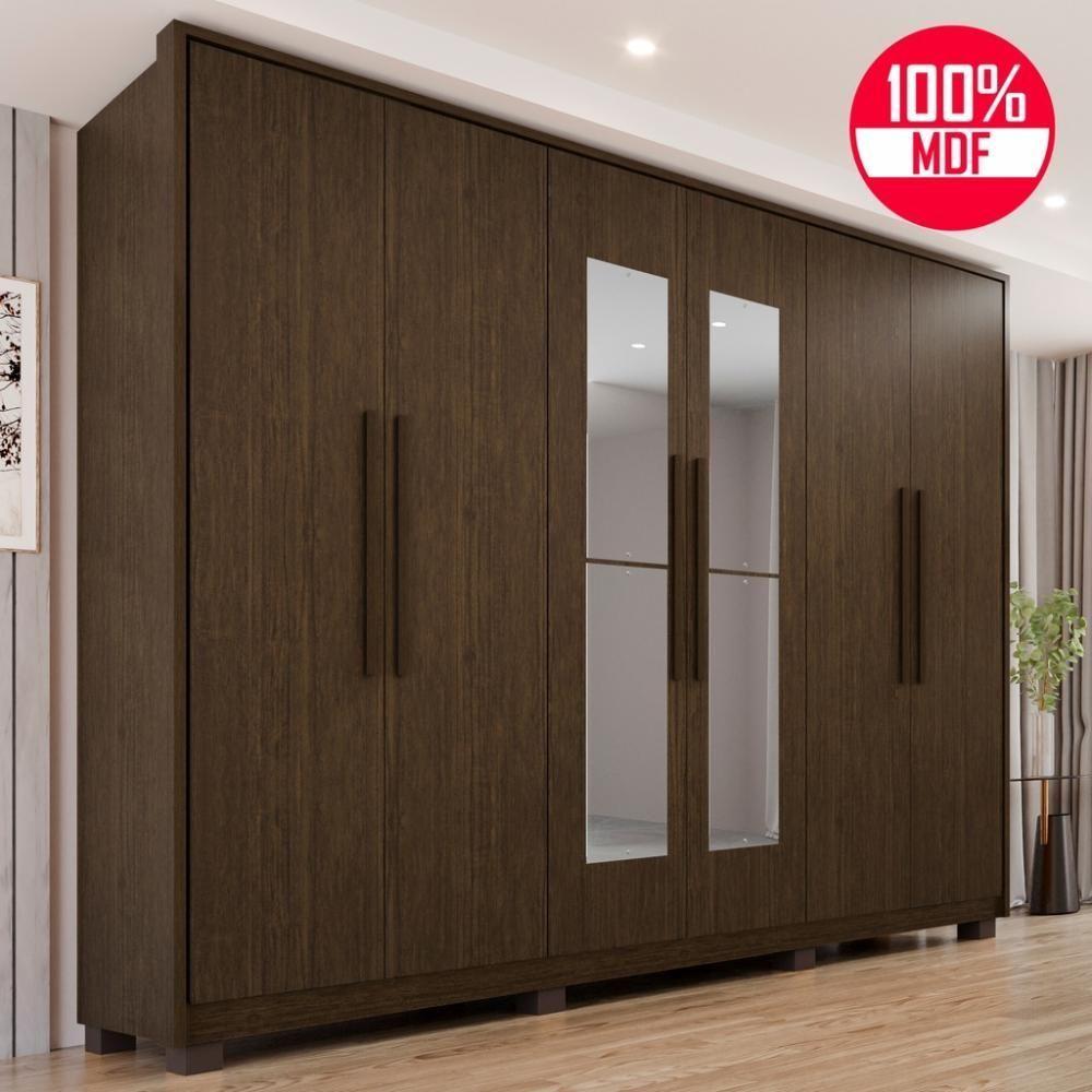 Guarda-roupa Casal 100% Mdf 6 Portas E 6 Gavetas Premium Com Espelho - Tudo De Móveis Marrom - 7