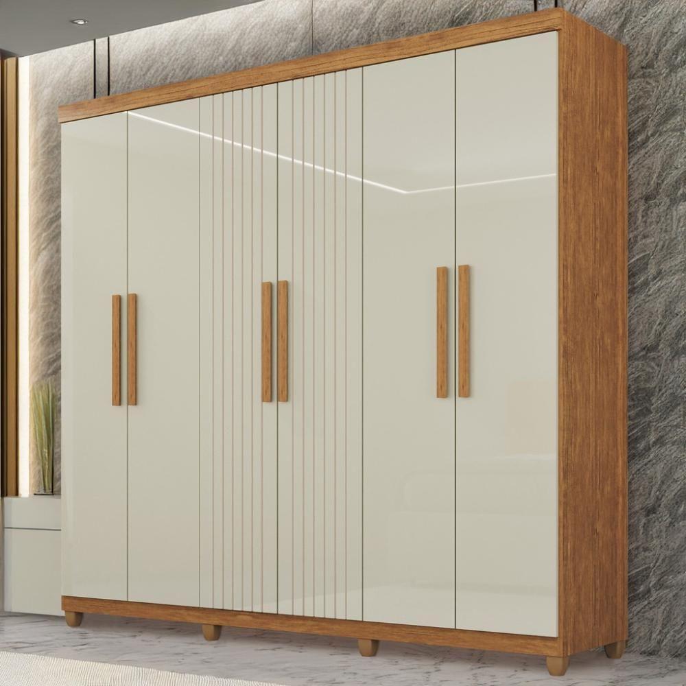 Guarda-roupa De Solteiro 100% Mdf 6 Portas 2 Gavetas Benfica Frison - Tudo De Móveis Cinamomo/off - 1