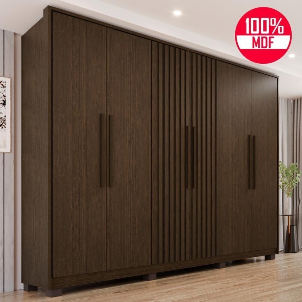 Guarda-roupa Casal 100% Mdf 6 Portas E 6 Gavetas Premium Ripado - Tudo De Móveis Marrom - 1