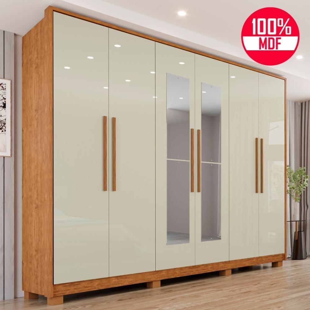 Guarda-roupa Casal 100% Mdf 6 Portas E 6 Gavetas Premium Com Espelho - Tudo De Móveis Cinamomo/off - 9