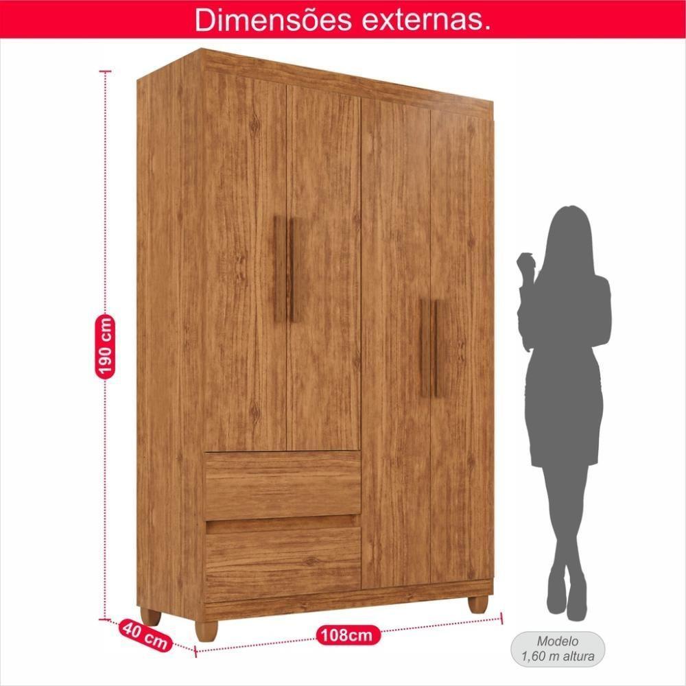 Guarda-roupa De Solteiro Madri 4 Portas 2 Gavetas - Tudo De Móveis Cinamomo/off - 3