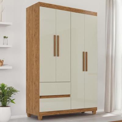Guarda-roupa De Solteiro Madri 4 Portas 2 Gavetas - Tudo De Móveis Cinamomo/off