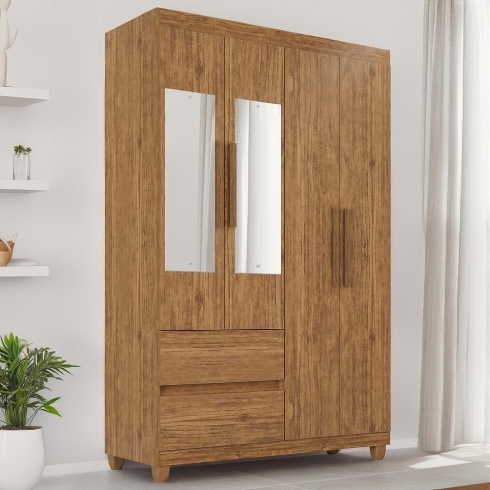 Guarda-roupa De Solteiro Madri 4 Portas 2 Gavetas Com Espelho - Tudo De Móveis Cinamomo - 1