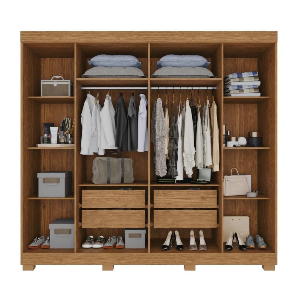 Guarda-roupa De Casal 100% Mdf 6 Portas 4 Gavetas Inglaterra Com Espelho - Tudo De Móveis Cinamomo/off - 2